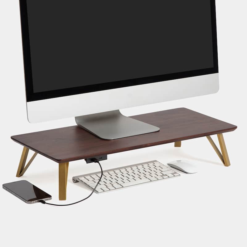 Jani Wood Monitor Stand Riser Desk - Ergonomic Design Stand, Desktop Organizer Table for Home, Office Workspace, Gaming Desk - Tan