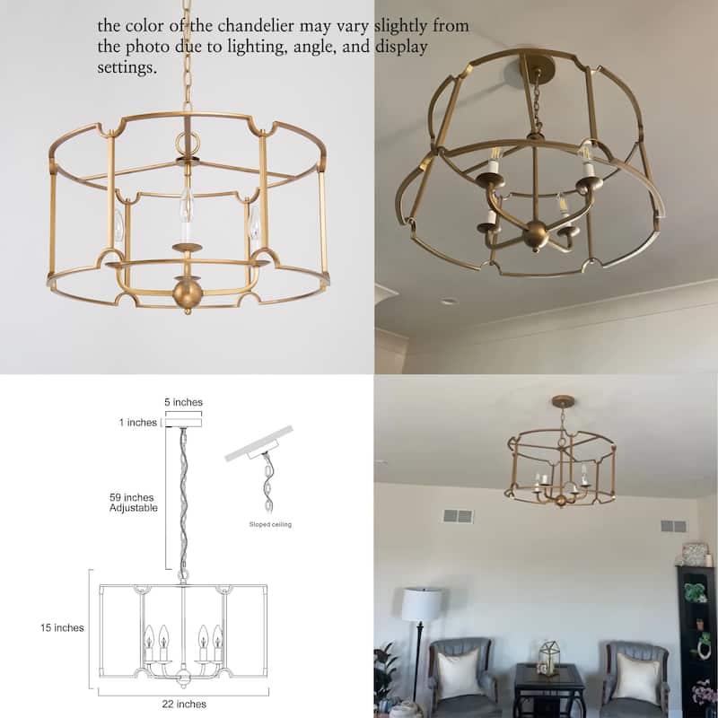 Alisar Mid-century Modern Drum Chandelier Farmhouse Lantern Dining Room French Country Lighting - D22"x H75‘’
