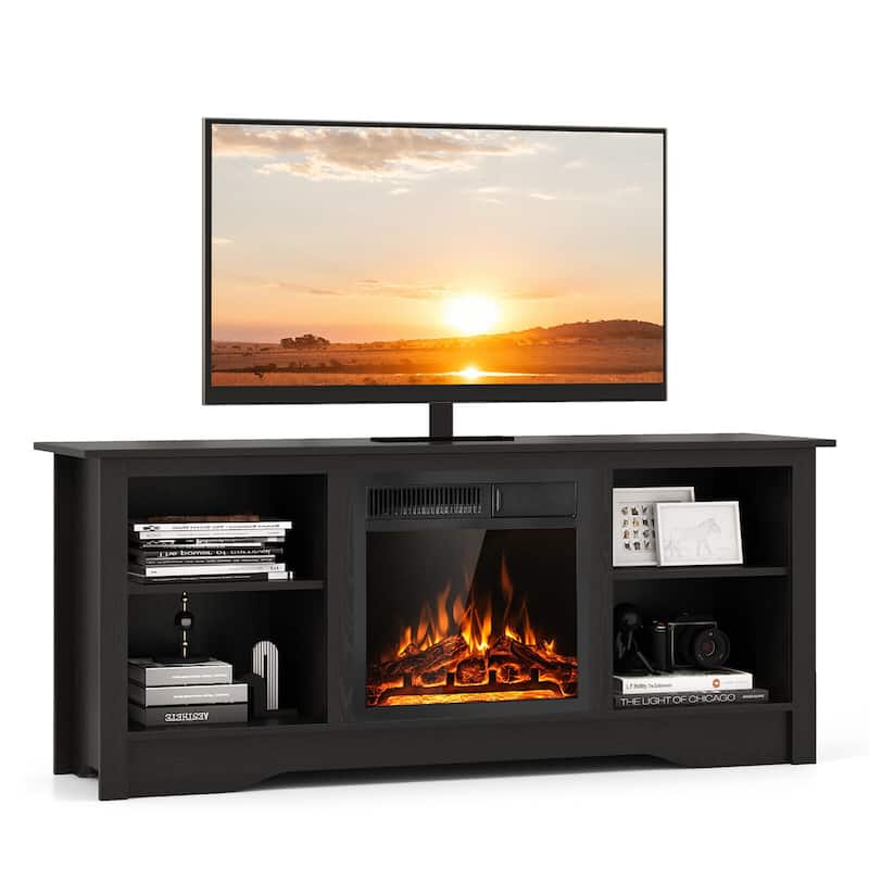 Gymax Fireplace TV Stand for 65'' Flat Screen TV w/ 18'' Electric - Black