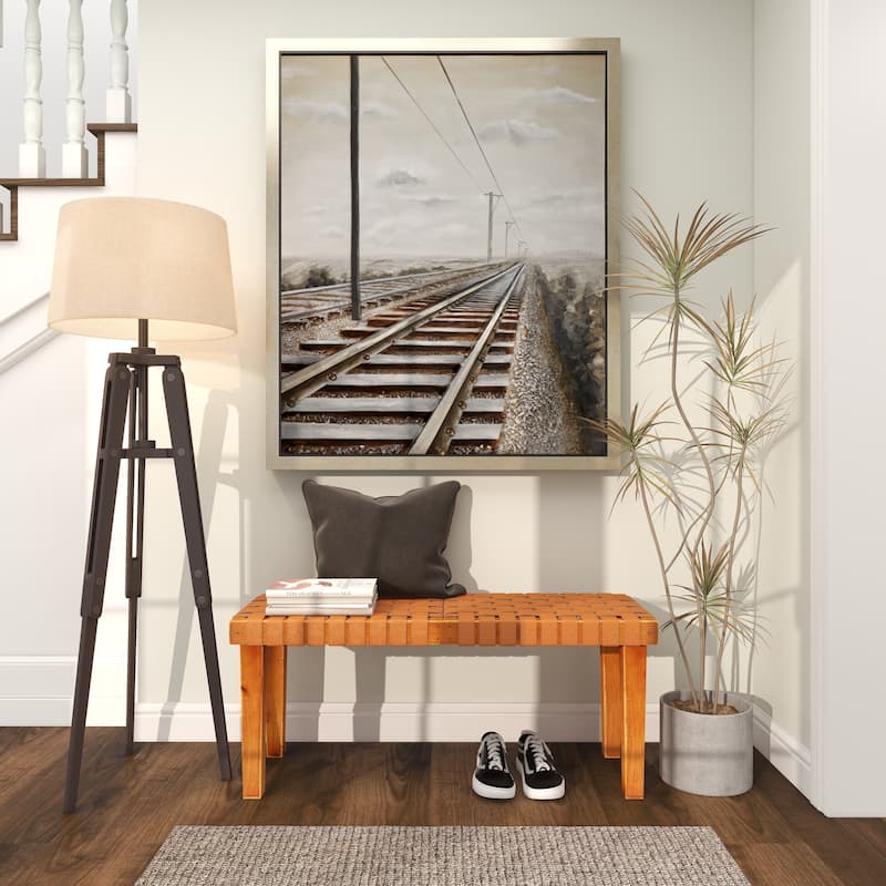 Brown Wood Woven Bench