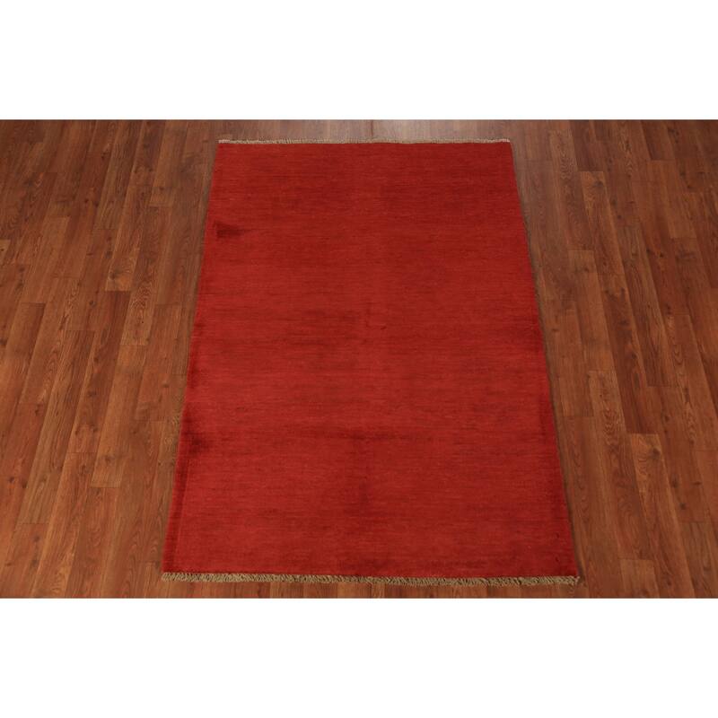 Red Gabbeh Modern Rug Handmade Solid Tribal Wool Carpet - 3'5" x 5'0"