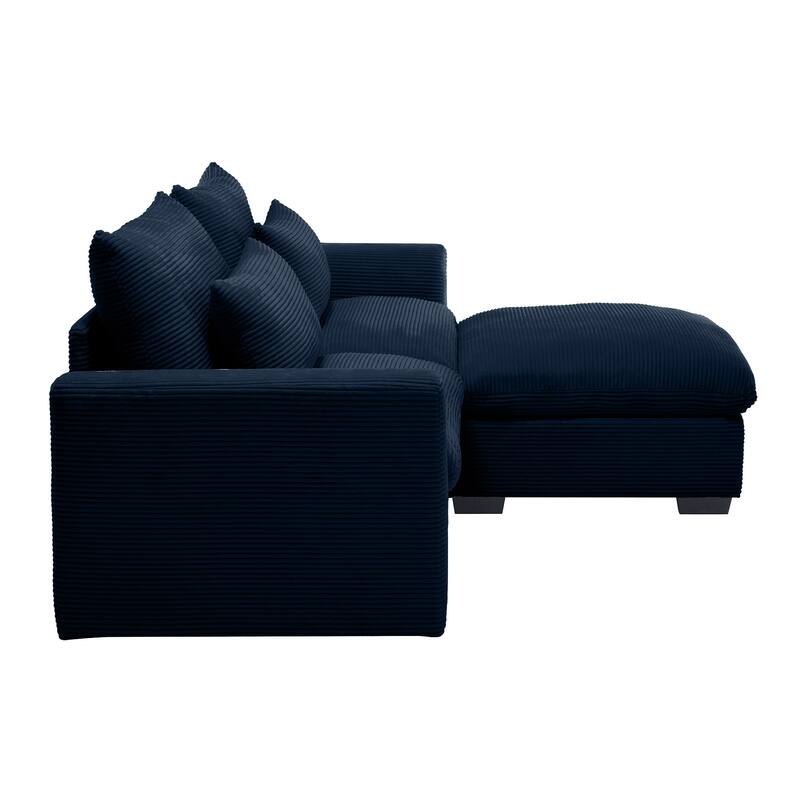 Multifunctional Loveseat Set with Storage Ottoman, Modern Sectional Sofa Corduroy Upholstered Couch with Pillows