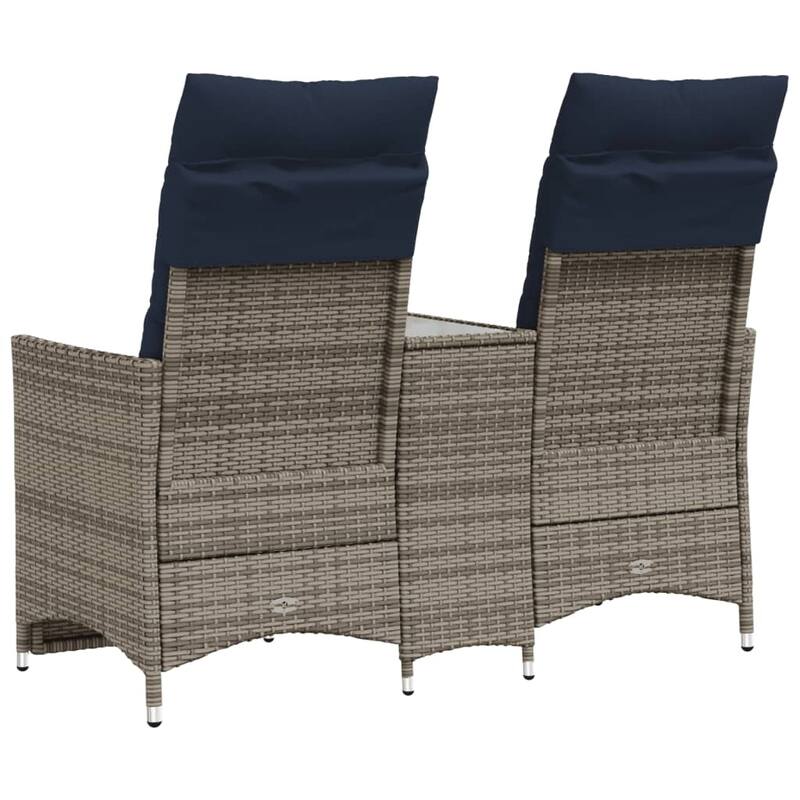 vidaXL Reclining Patio Sofa 2-Seater with Table Gray Poly Rattan - 51.2 x 23.2 x 36.2