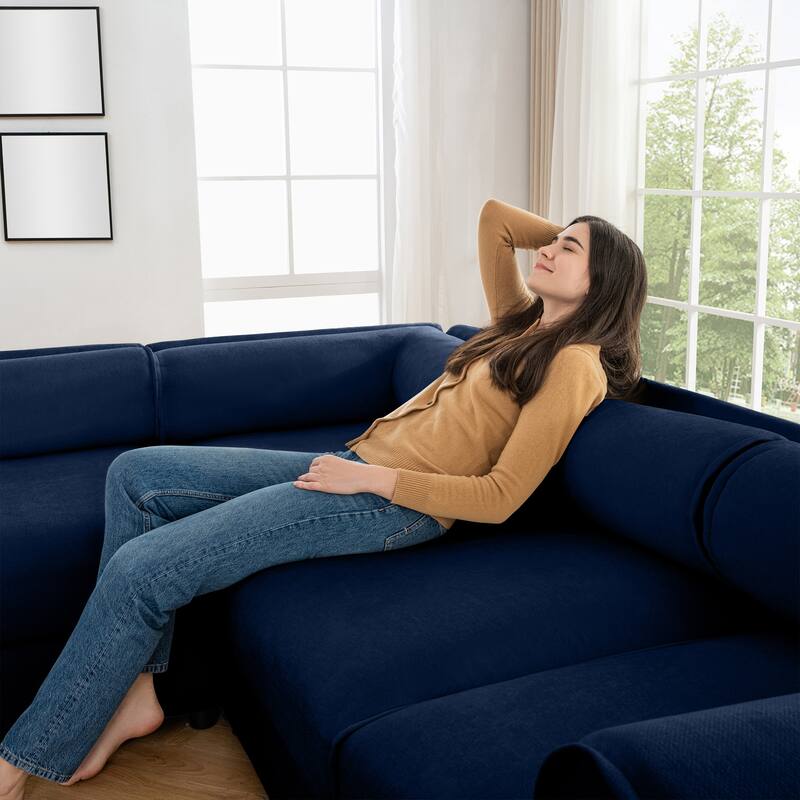 Modern Large Modular Sectional Sofa with Storage Ottoman and Cylindrical Backrest and Armrests for Living Room or Guest Room