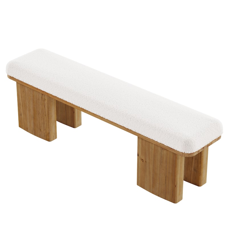 59.05-Inch Solid Wood Entryway Bench, Modern Upholstered End of Bed Bench, Long Ottoman for Bedroom, Entryway