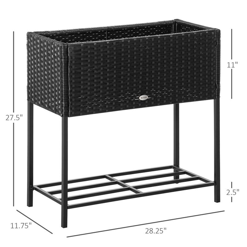 Raised Garden Bed, Elevated Planter Box with Rattan Wicker Look, Tool Storage Shelf, Portable Design for Herbs