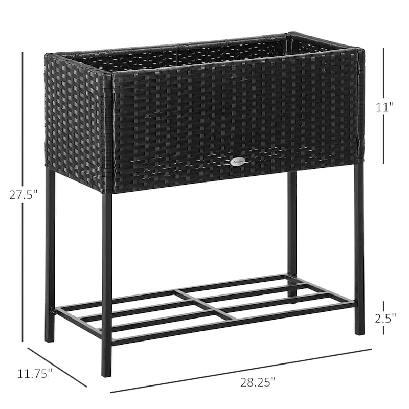 Outsunny Raised Garden Bed, Elevated Planter Box with Rattan Wicker Look, Tool Storage Shelf, Portable Design