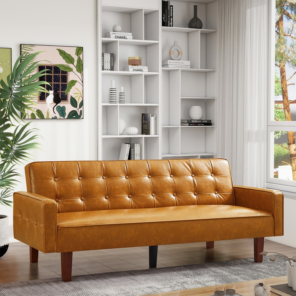 Sofa Bed, Futon Couch Bed, Faux Leather Love Seats Sofa, Loveseat Sleeper Bed For Living Room, Guest