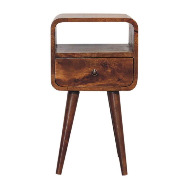 Mini Chestnut Open Bedside Table with One Drawer and Open Slot