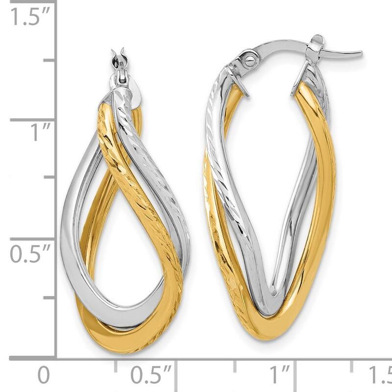 Curata 10k Two Tone Gold Polished and Diamond cut Twist Hoop Earrings - 28.95x14.84mm