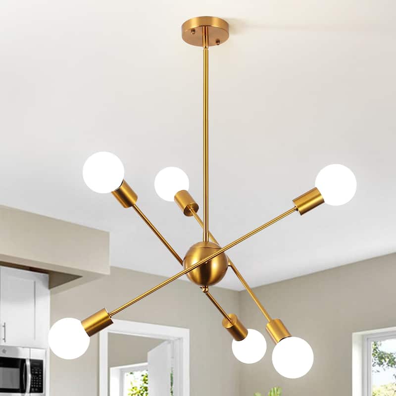 6-Light Sputnik Chandelier for Living Room Bedroom - Gold