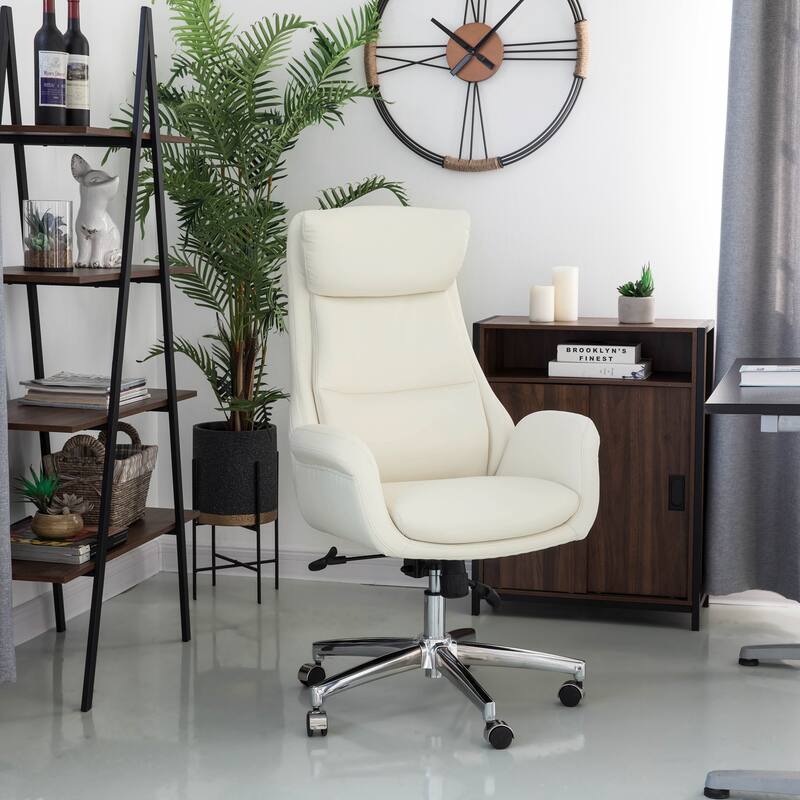 Glitzhome Modern High-Back Leatherette Adjustable 360-Degree Swivel Executive Office Chair-Come with a Free Vase