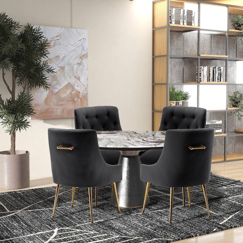 SEYNAR Modern Velvet Dining Chairs Set of 4, Upholstered Accent Chair Tufted Back Armless Chair with Back Pull - Black