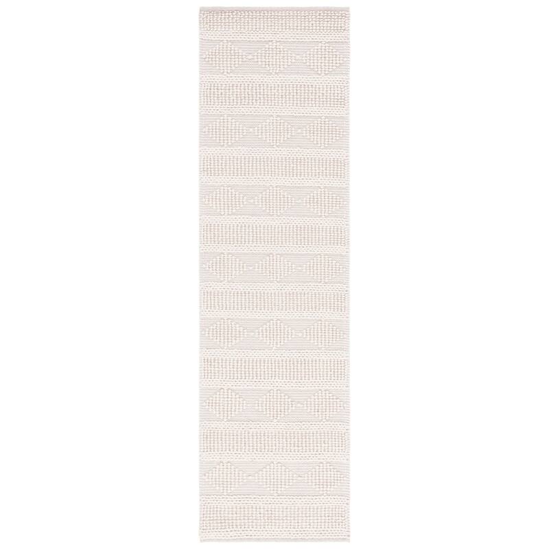 SAFAVIEH Handmade Natura Saroj Boho Wool Rug - 2'3" x 8' Runner - Ivory/Grey