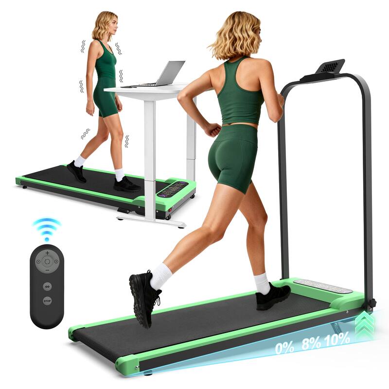 Foldable Treadmill with Handle Bar Incline, 2 in 1 Upgrade Portable Under Desk Walking Pad and Vibration Pad with Remote Control
