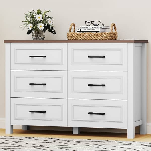 white dresser 6 drawer Perry 6 Drawer Dresser with Interlocking Drawers main image 1