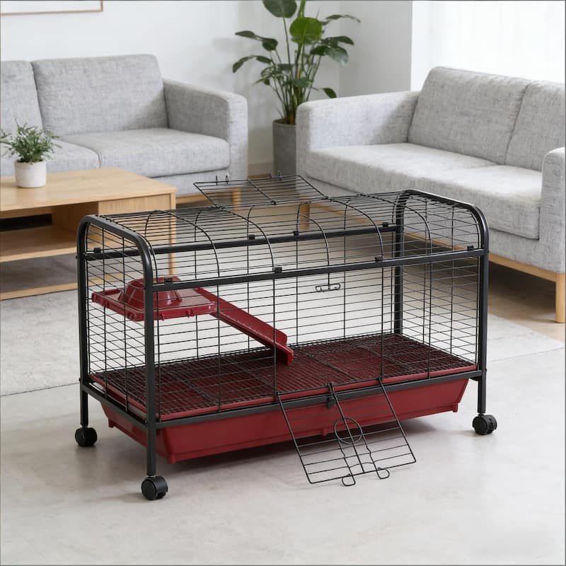 Pet Play House,Small Animal Cage is designed for convenient cleaning - Black,Red - Black,Red