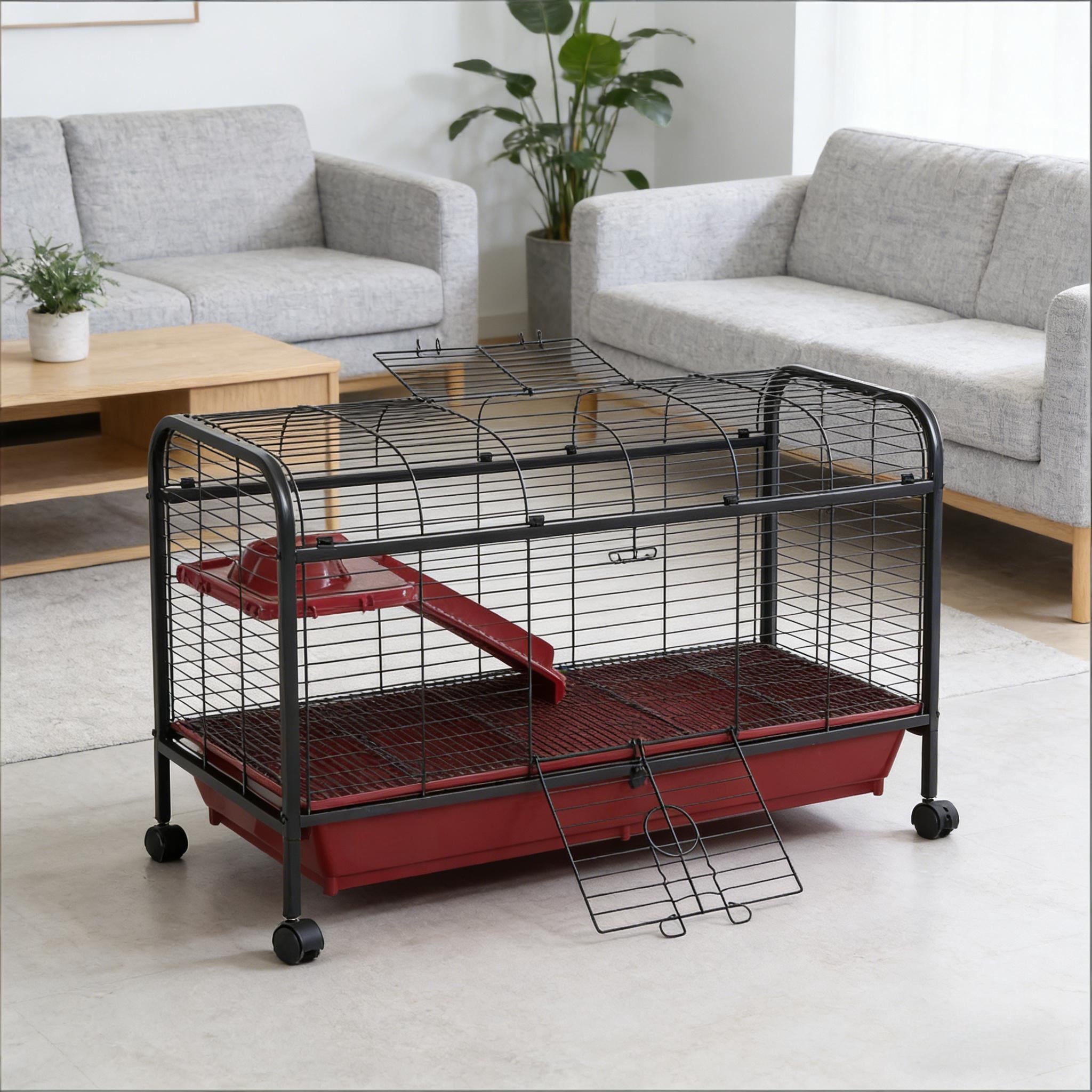 Pet Play House,Small Animal Cage is designed for convenient cleaning - Black,Red