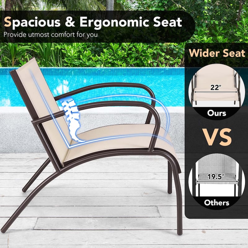 Gymax 3 Piece Patio Chair Set w/ Curved Fabric Seat Round Coffee Table