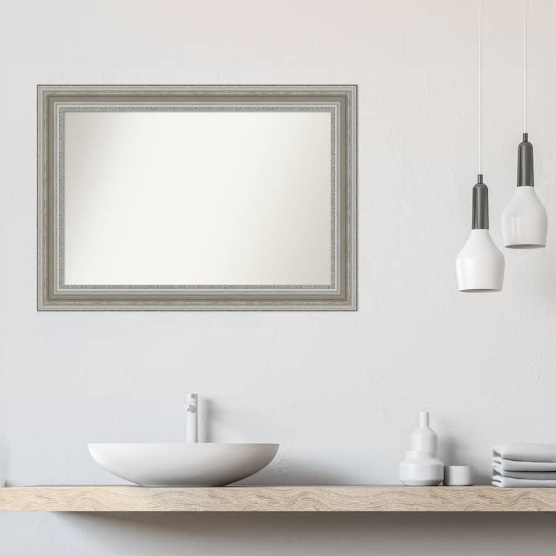 Parlor Silver Framed Non-Beveled Custom Wall Mirror, Bathroom Vanity Mirror