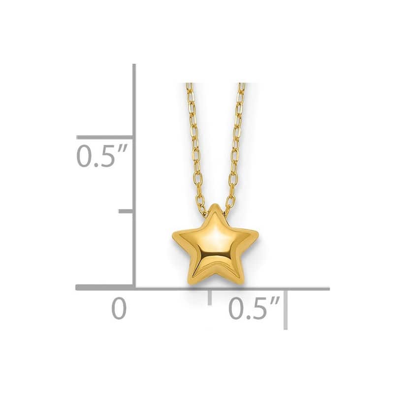Curata 14k Yellow Gold Polished Puffed Dainty Star Necklace, 16.5"