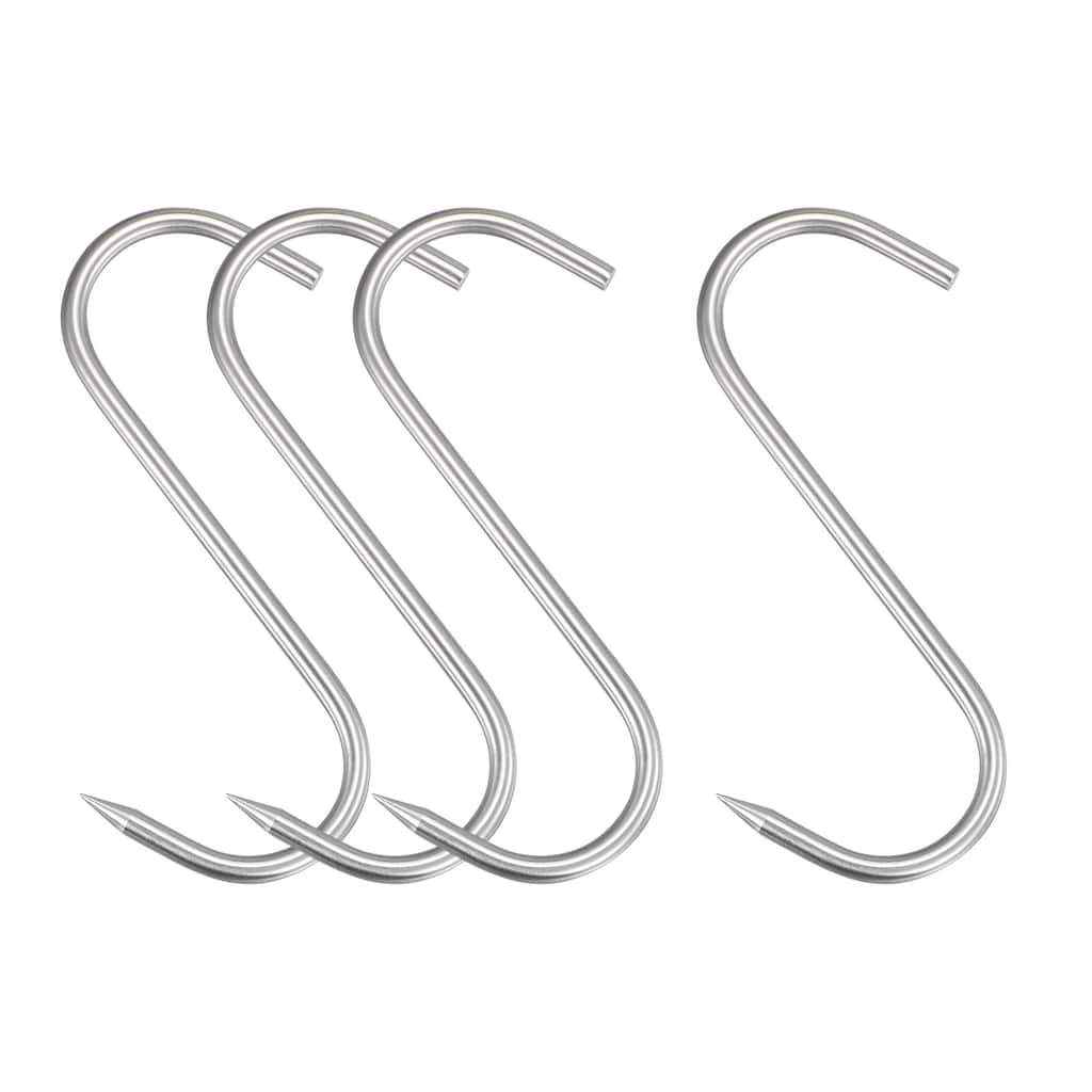 Meat Hooks, Stainless Steel S-Hook Meat Processing for Fish Beef 4Pcs - Silver Tone