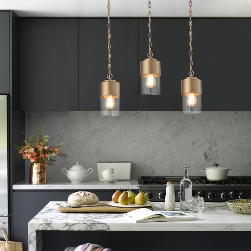 Velus Modern Glam Gold 1-light Glam Mini Pendant Lights Glass Kitchen Ceiling Lights for Dining Room - D5'' x H71''