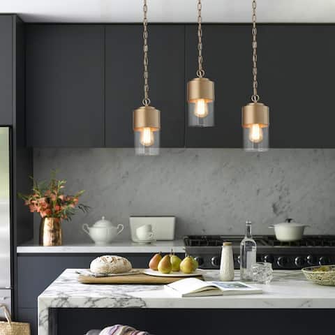 Velus Modern Gold 1-light Glam Mini Kitchen Pendant Lights Glass Ceiling Lights for Dining Room - D5'' x H71''