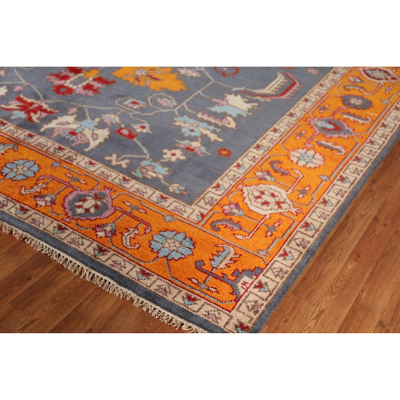 Blue Traditional Heriz Serapi Indian Area Rug Hand-Knotted Wool Carpet - 8'11" x 11'9"
