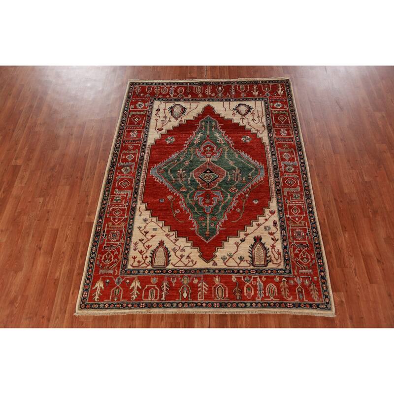 Vegetable Dye Heriz Serapi Oriental Rug Hand-Knotted Wool Carpet - 4'1"x 6'8"