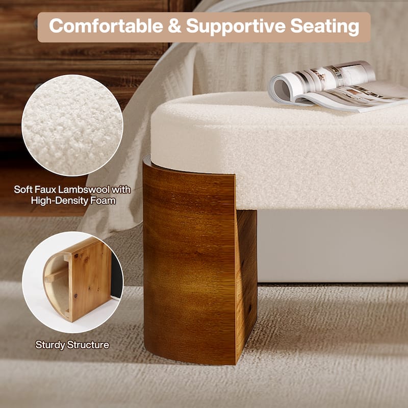 59" Upholstered End of Bed Bench with Faux Lambswool Fabric