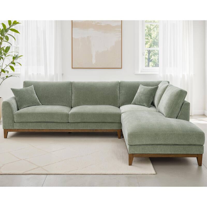 Furniture of America Lurek Mid Century Modern Chenille Sectional Sofa with Chaise. - Olive Green - Right Facing