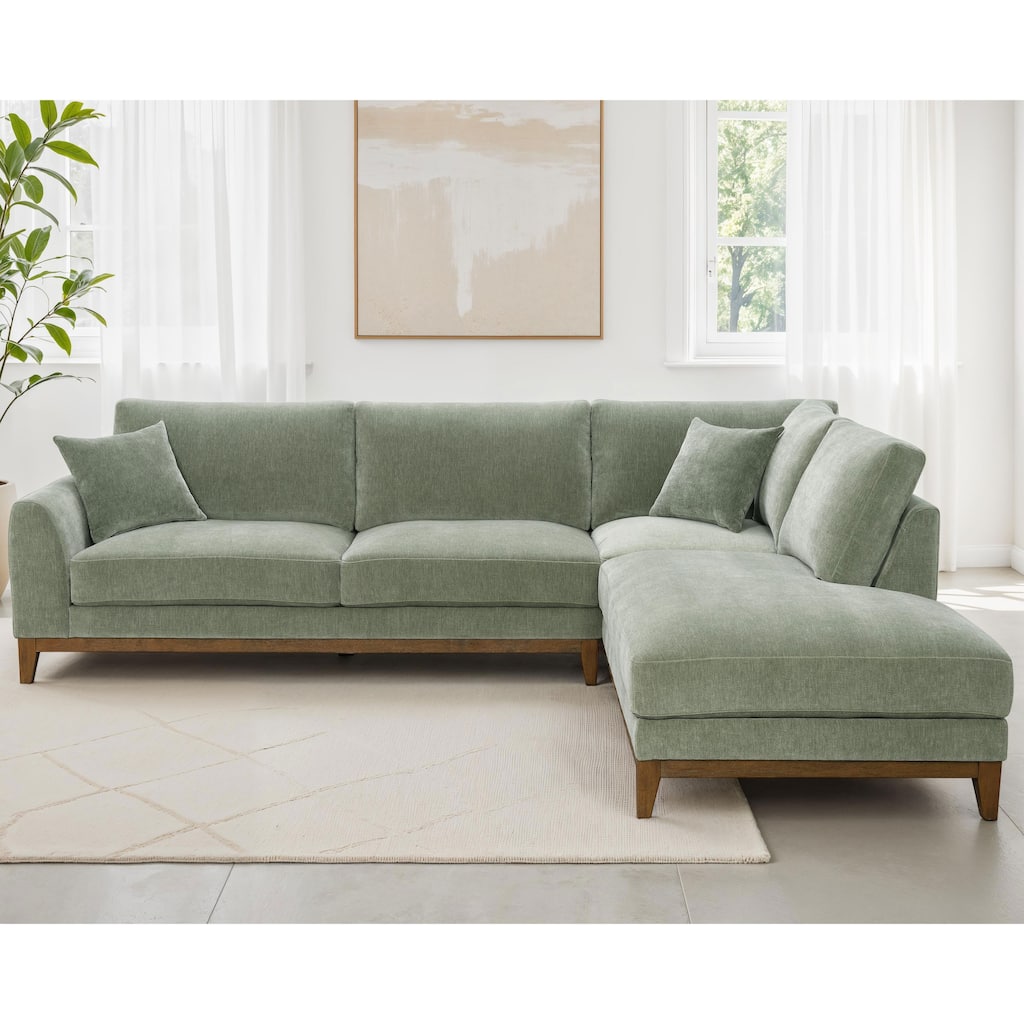 Furniture of America Lurek Mid Century Modern Chenille Sectional Sofa with Chaise.