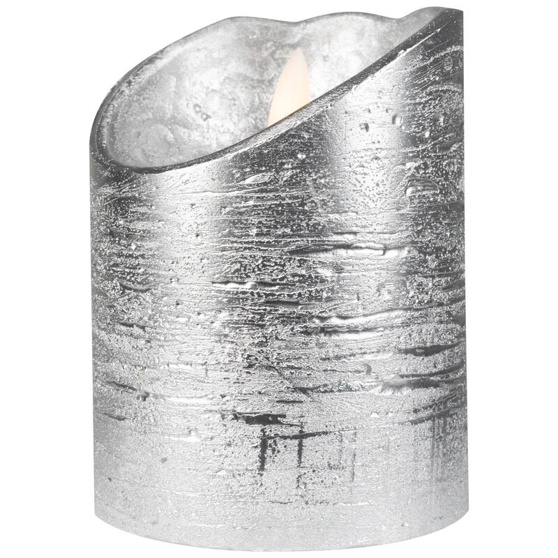 LED Flameless Flickering Pillar Christmas Candle - 4" - Silver