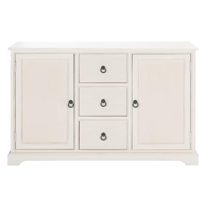 SAFAVIEH Carolyne Distressed White 2 Door 3-Drawer Sideboard. - 45" W x 11" D x 30" H - 45Wx11Dx30H