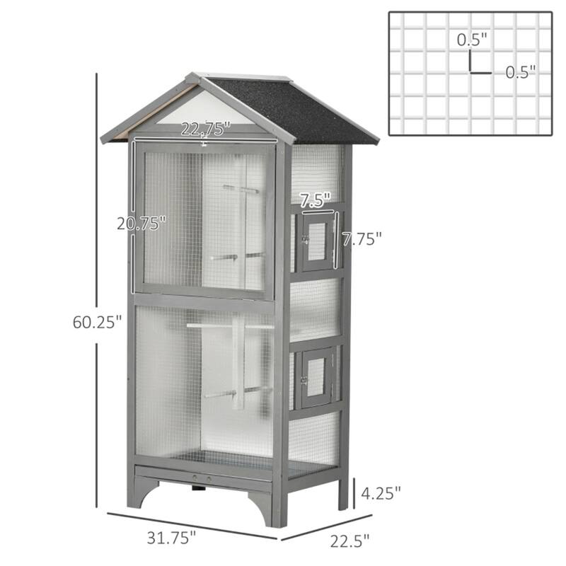 Outdoor Wooden Bird Aviary with Large Access Door Weather-Resistant Fir & Metal Wire, Removable Tray