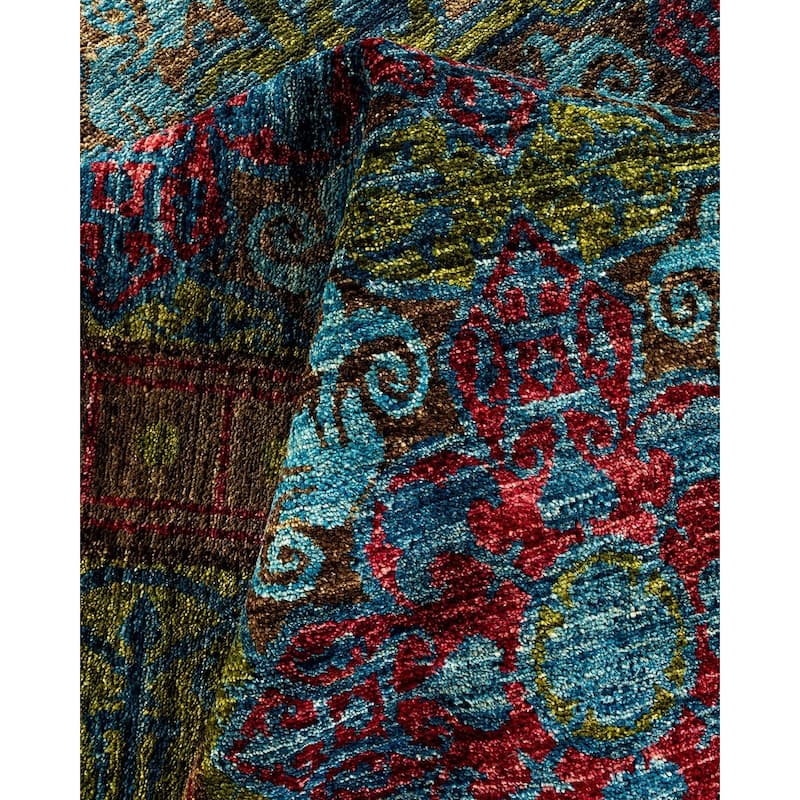 Overton Handknotted Wool Vintage Inspired Contemporary Suzani Green Area Rug - 22' 6" x 12' 2"