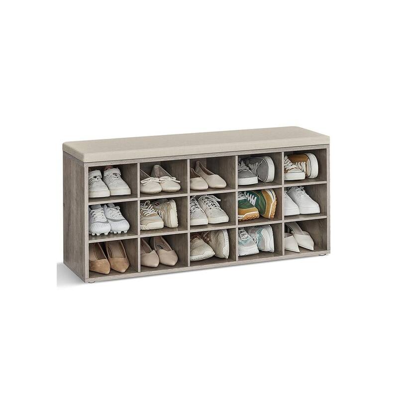 15-Cube Shoe Storage Bench with Cushion Seat and Adjustable Shelves Perfect for Entryway or Living Room