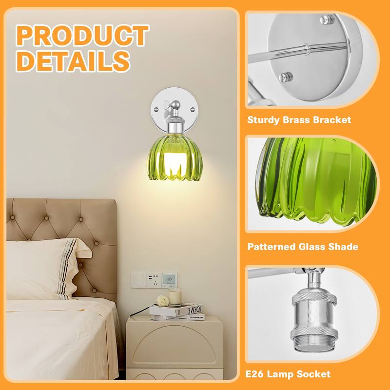 Adjustable Vintage Wall Sconce with Amber Tulip Glass Brass Fixture with Switch Ideal for Bedroom Hallway or Entry