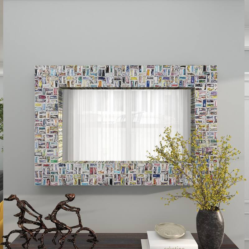 Multi Colored Paper Handmade Recycled Magazine Frame Room Wall Mirror
