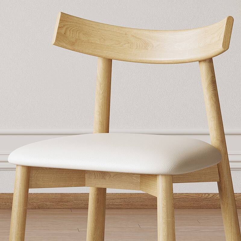 Minimalist Upholstered Dining Chair Set of 2 Wooden Dining Room Chairs Accent Chair with Faux Leather Seat and Open Backrest