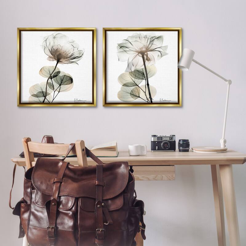 Stupell Cream Transparent Floral Framed Floater Canvas Wall Art Design By Albert Koetsier (Set of 2)