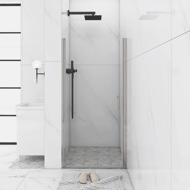30/32/34/36 Inch Semi-Frameless Pivot Shower Door with Clear Tempered Glass - 36'' x72'' - Chrome