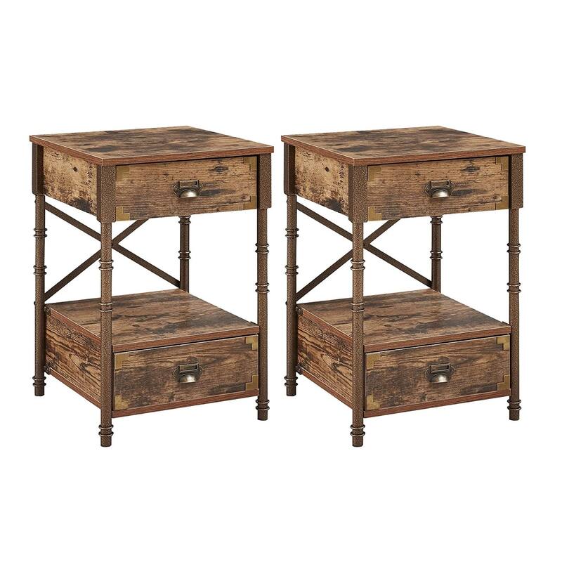 Vintage 2 Drawers Nightstand Set of 2 ,Rustic Brwon