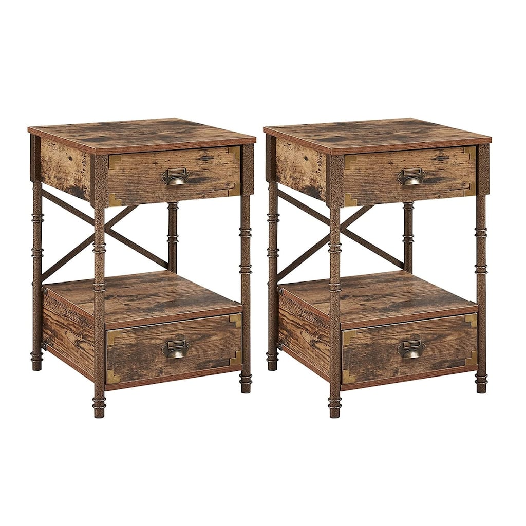 Vintage 2 Drawers Nightstand Set of 2 ,Rustic Brwon