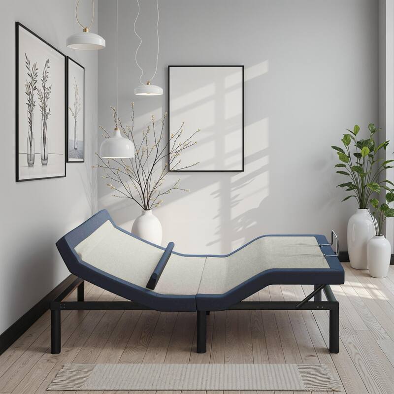 Twin XL Adjustable Bed Base with Massage and USB Charging Ports - Blue-gray