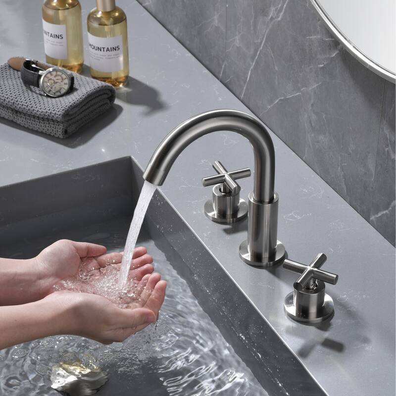 Luxury Gold / Nickel / Black 360 Swivel Bathroom Faucet Widespread with 2 Cross Handles