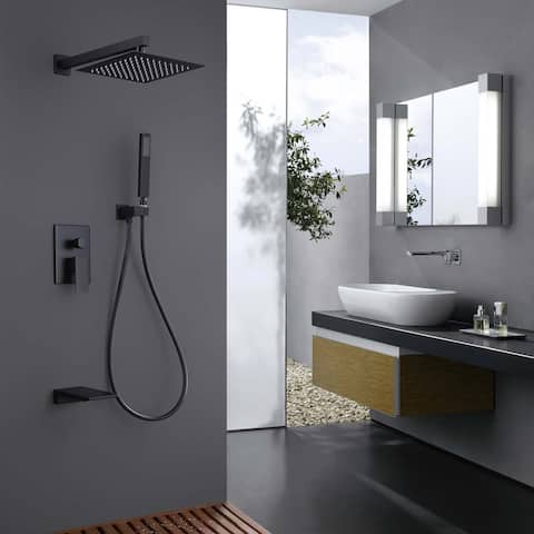 GIVINGTREE 10 In.Square Shower Head in Matte Black Wall Mounted Rainfall Shower Faucet System