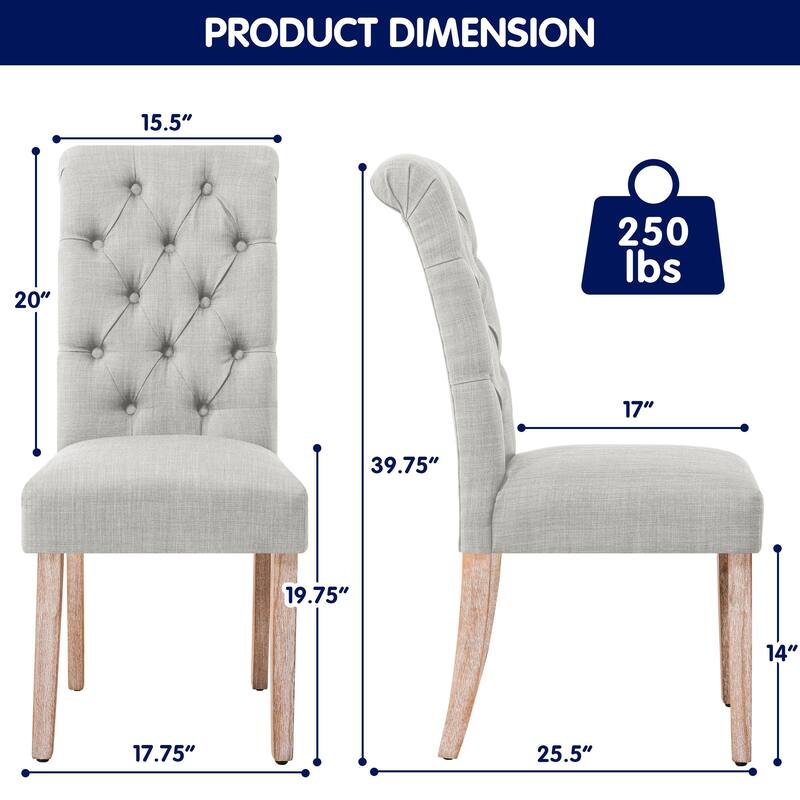 Subrtex(Set of 2)Linen Parsons Upholstered Button Dining Chair