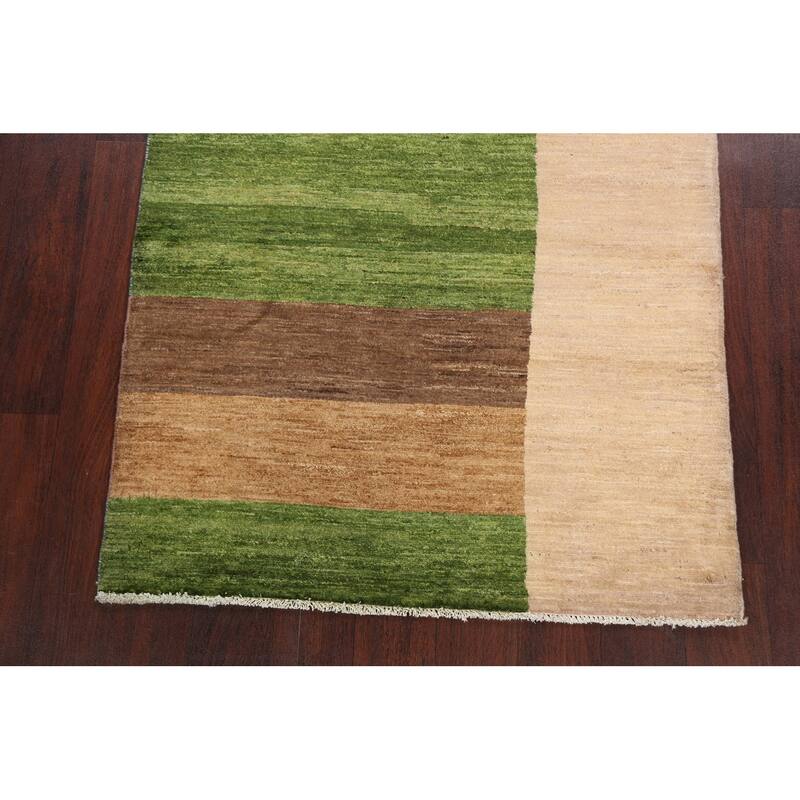 Hand Knotted Oriental 100% Wool Carpet Tribal Contemporary Green Gabbeh (kashkoli) Area Rug - 5' 1'' X 3' 5''
